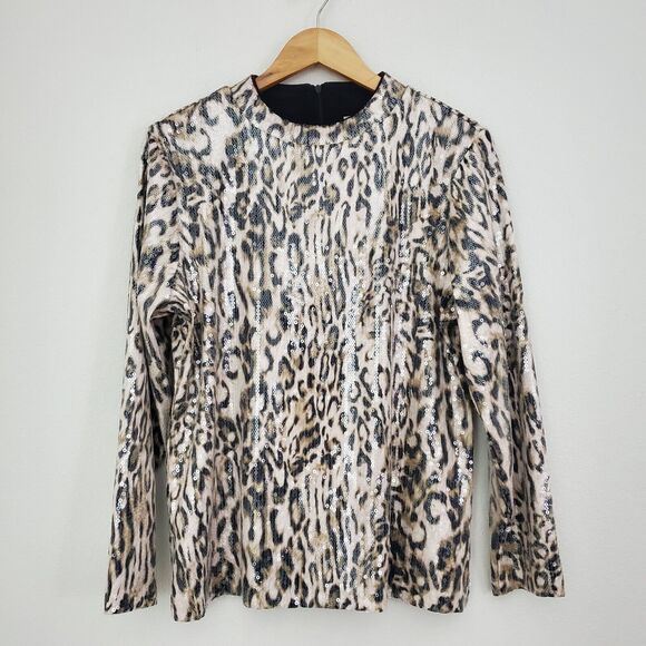 Chico's Women's Top Large Multicolor Sequined Cheetah Print Mob Wife Chic - Picture 1 of 10